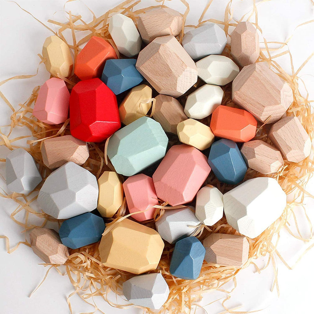 36pcs Wooden Colorful Stone Toy Stacking Building Educational Toy for Toddler K25919