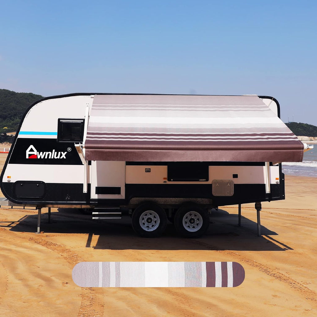 Brown Strip RV Awning Fabric Replacement Waterproof Vinyl Shade Screen X532