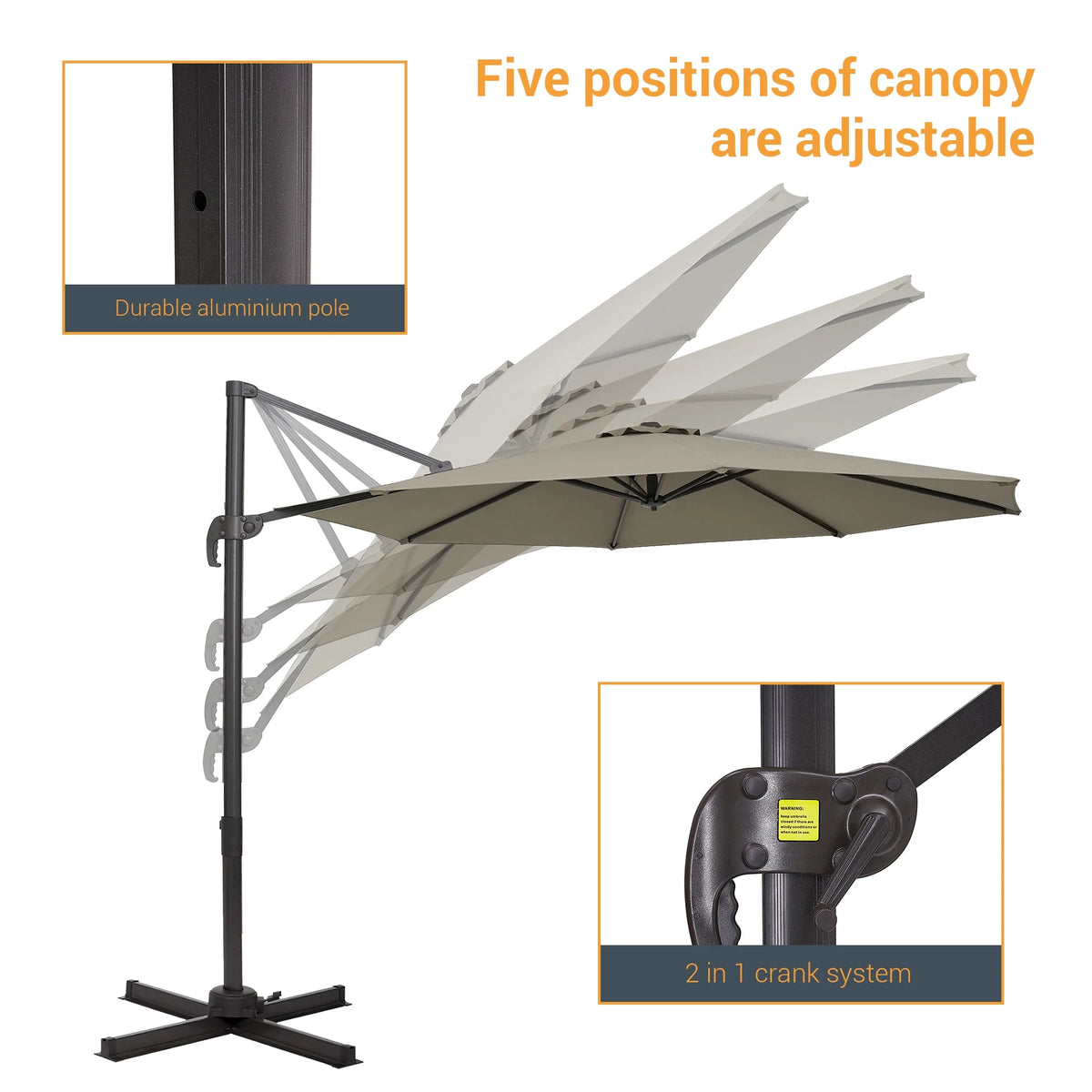 Taupe 10ft Outdoor Round Cantilever Patio Umbrella R38068
