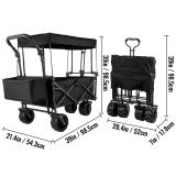Collapsible Wagon Cart Black with Removable Canopy Oxford Cloth C93889