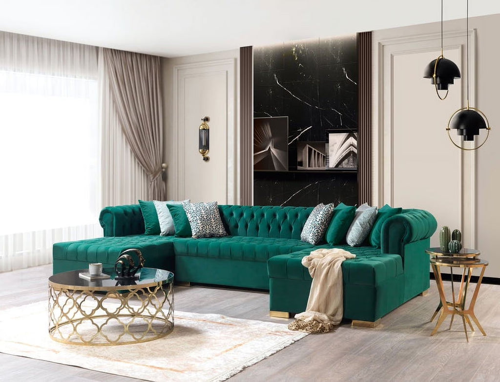 Green Velvet Double Chaise Sectional Y788