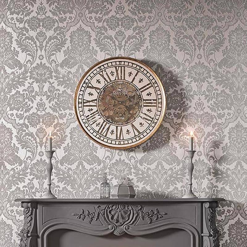 Cobalt Damask Flock Wallpaper P419857