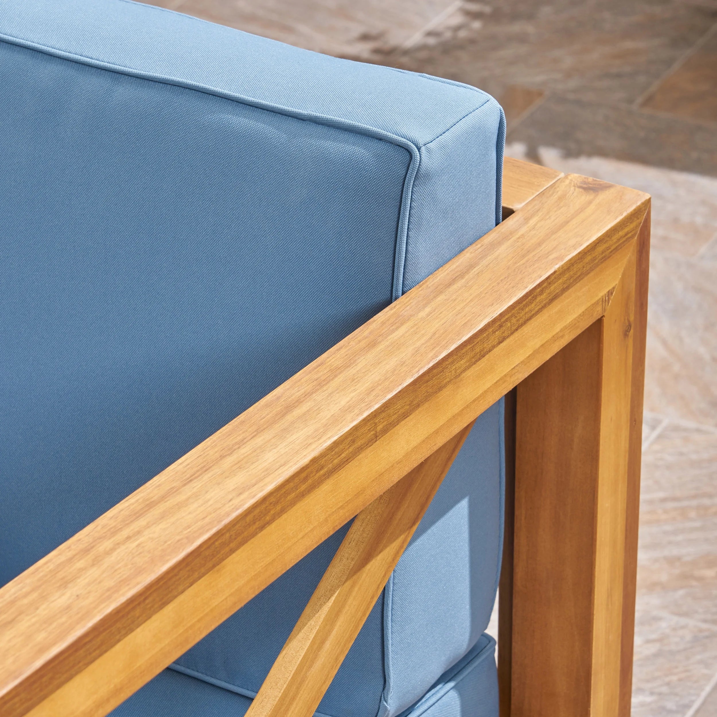 Blue Teak Finish Acacia Wood Sectional Sofa Set X5965