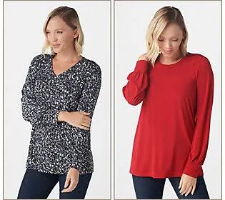 Liquid Knit Tops Set of 2, Size X-Large, Grey/Red L47486