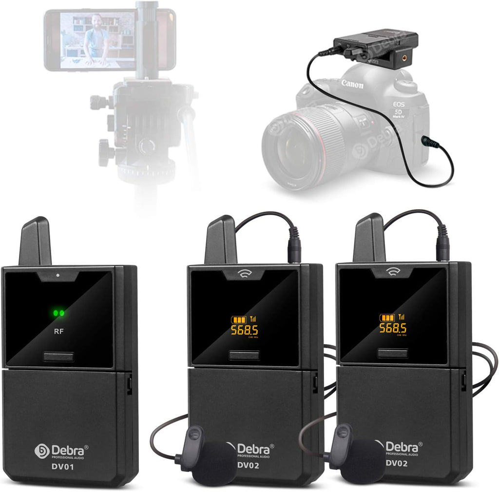 DV UHF Wireless Lavalier Microphone with Remote Monitor, Dual Mics F185263
