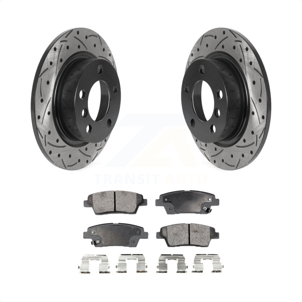 Rear Coated Drilled Slotted Disc Brake Rotors and Ceramic Pads Kit U2426
