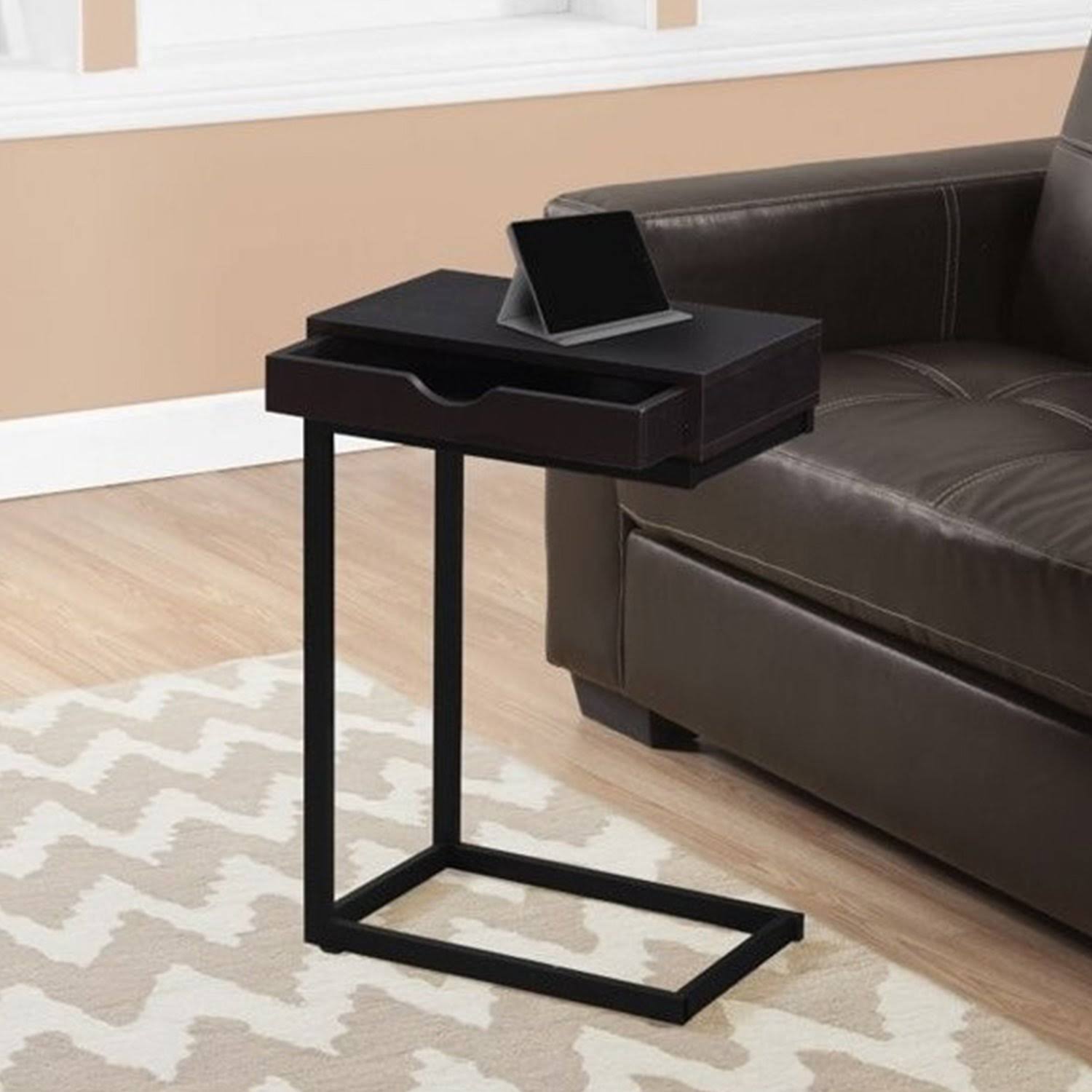 Cappuccino Particle Board and Black Metal Accent Table U107