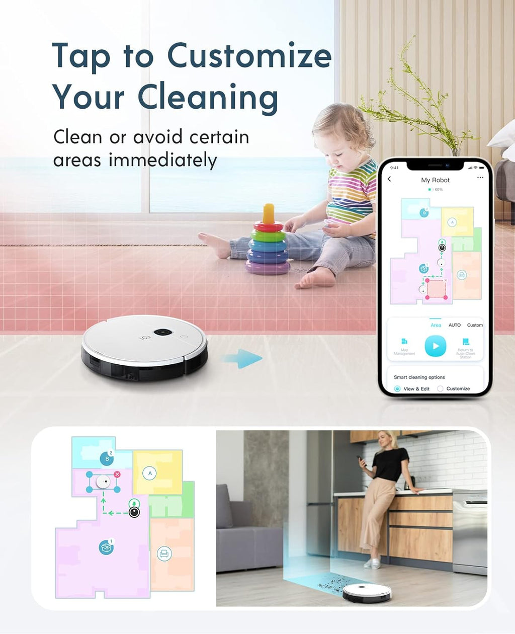 Robot Vacuum and Mop, Self-Emptying, 3000Pa Suction, 200mins Runtime P396500