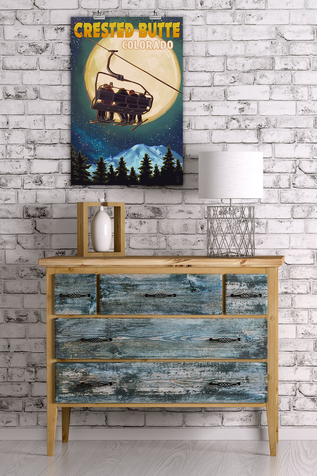 Ski Lift and Full Moon Giclee Gallery Print U216856