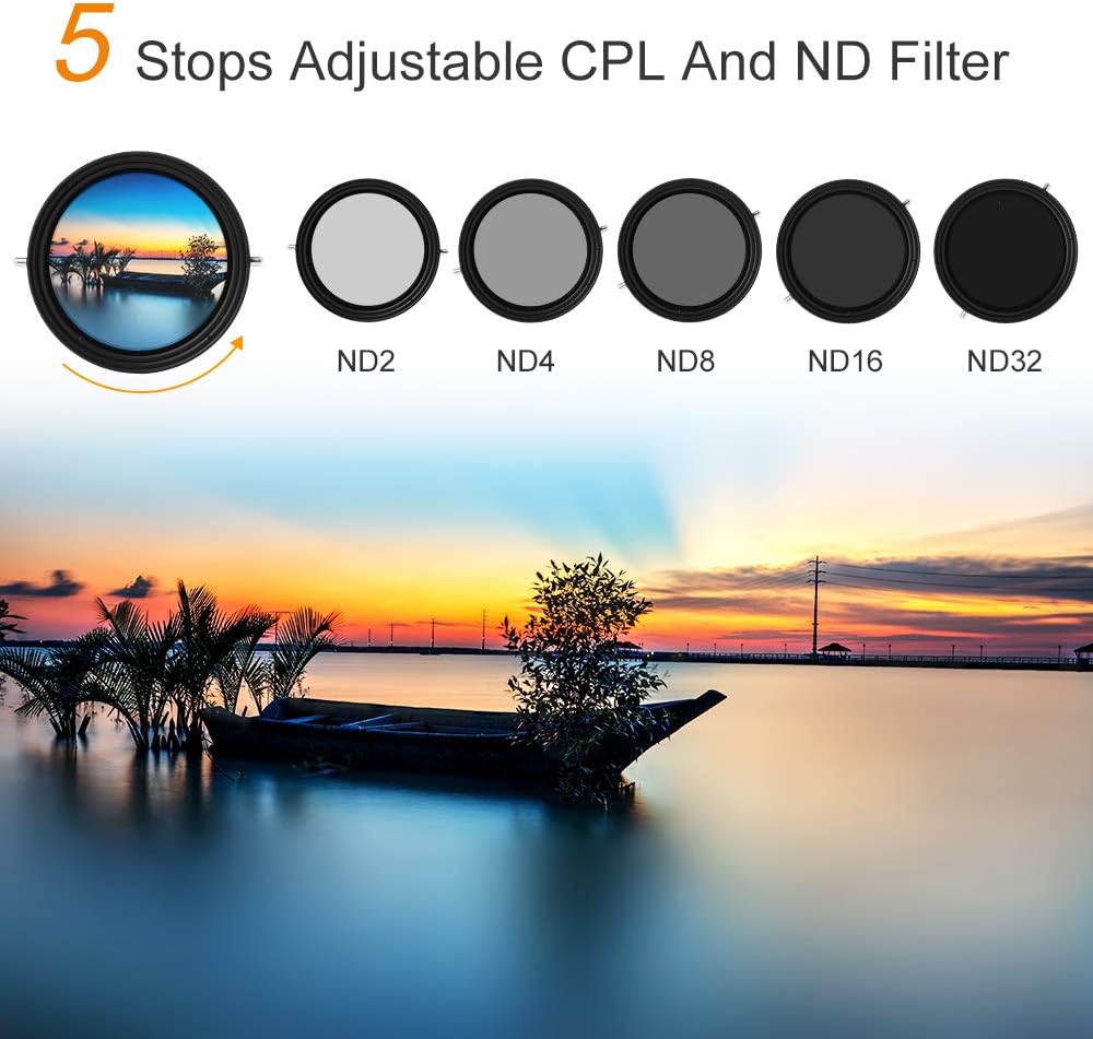 77mm Variable Fader ND2-ND32 ND Filter and CPL Circular Polarizing Filter 2 in 1 T63250