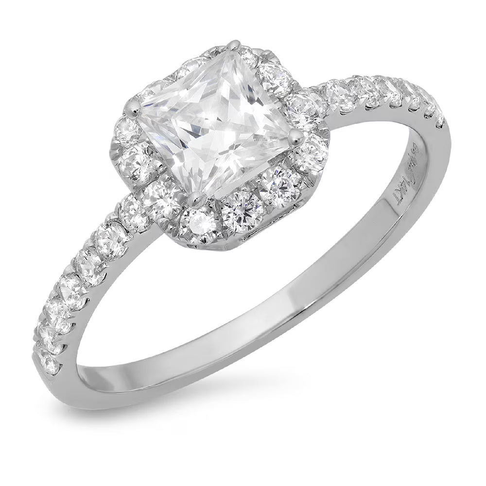 14k White Gold Princess Cut White Sapphire Halo Ring R7445