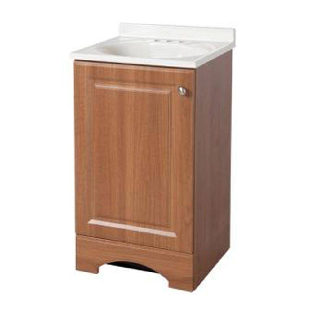 18 in. W x 35 in. H x 16 in. D Bath Vanity in Golden Pecan with Cultured Marble Vanity Top in White Z637315