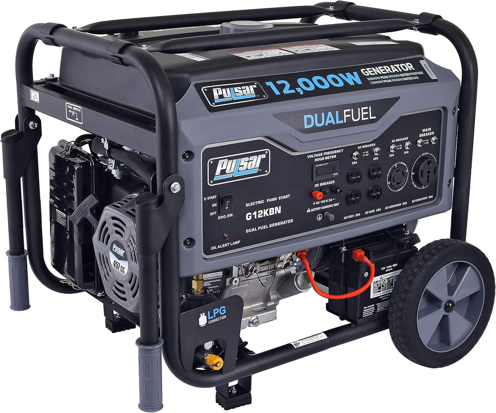 Heavy Duty Portable Dual Fuel Generator, 9500 Rated Watts & 12000 Peak Watts, Gas & LPG, Electric Start J289278