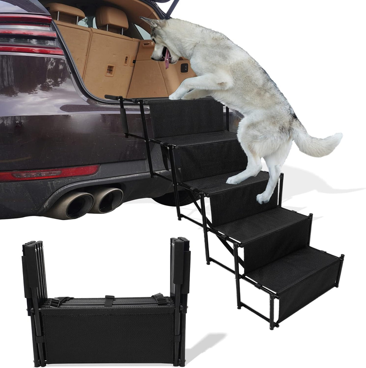 Grey Folding Pet Stairs Ramp with Waterproof Surface C52016